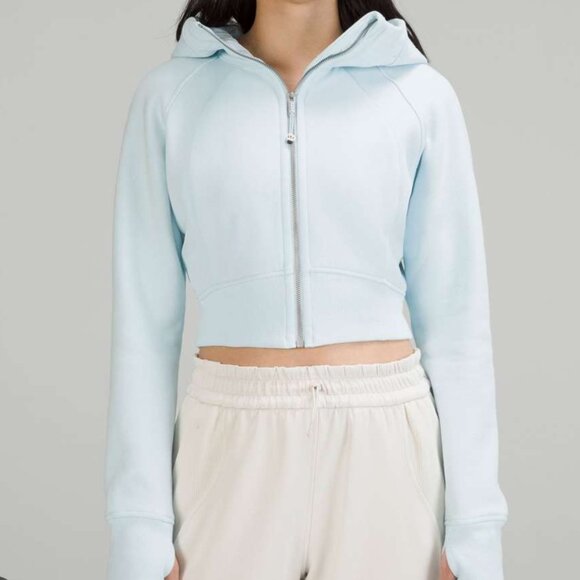 Lululemon Cropped Scuba Hoodie Size 10 Light Blue Full Zip Womens - Picture 1 of 7